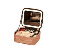 Bolsa de maquillaje de viaje con espejo LED, estuche de maquillaje de piel sintética para artistas de maquillaje, organizador de esmalte de uñas, organizador de cosméticos portátil, regalo para niñas
