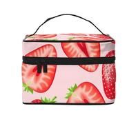 Bolsa de Maquillaje de Viaje con Estampado de Fresa Rosa Kawaii para Mujer, Organizador de cosméticos Grande
