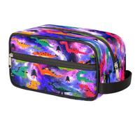 Bolsa de maquillaje de viaje con estampado de galaxia para mujeres, hombres, niños y niñas, bolsa de lavado Galaxy Star Dinosa bolsa de aseo organizador de artículos de tocador cosméticos bolsa de