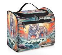 Bolsa de maquillaje de viaje con estampado de tigre mítico para mujeres, hombres, niños, niñas, niños, 11.2 L, bolsa de aseo para cosméticos, bolsa de aseo colgante, bolsa de aseo organizadora de
