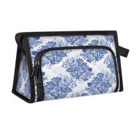 Bolsa de maquillaje de viaje con flores abstractas para mujeres, hombres, niños, niñas, niños, niñas, niños, bolsa de lavado multiusos con flores azules, bolsa de baño, bolsa organizadora de artículos