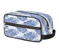 Bolsa de maquillaje de viaje con flores abstractas para mujeres, hombres, niños, niñas, niños, niñas, niños, bolsa de lavado de flores azules, bolsa organizadora de artículos de tocador, color, Talla