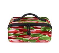 Bolsa de maquillaje de viaje con hojas y manzanas rojas, bolsa impermeable con patrón de manzanas abiertas, planas, neceseres, cosméticos, organizador de viaje para mujeres y hombres