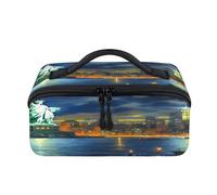 Bolsa de maquillaje de viaje con paisaje de la ciudad de Nueva York, bolsa impermeable y abierta, bolsas de aseo planas, organizador de viaje para mujeres y hombres