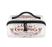 Bolsa de maquillaje de viaje con texto "Happy Christmas", portátil, bolsa impermeable para artículos de aseo personal, cosméticos, organizador de viaje para mujeres y hombres