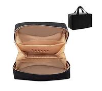Bolsa de maquillaje de viaje de gran capacidad, impermeable, organizador de cosméticos con tres compartimentos y asa para accesorios de aseo de viaje, Black, Estilo empresarial