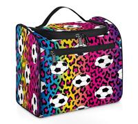 Bolsa de maquillaje de viaje de leopardo colorido para mujeres, hombres, niños, niñas, niños, fútbol, 11.2 L, bolsa de aseo para cosméticos, bolsa de aseo colgante, bolsa de aseo organizadora de