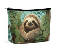 Bolsa de Maquillaje de Viaje de Piel sintética con diseño de Perezoso Hug Tree para Mujer, Bolso de Mano portátil con Cierre Organizador