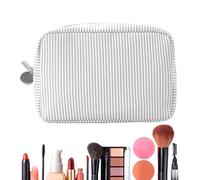 Bolsa de maquillaje de viaje de poliéster, 22 x 15 x 9 cm, bolsa de almacenamiento de sirsaca a rayas, estuche de maquillaje portátil con cremallera para viajes, escuela, playa, gimnasio, camping