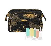 Bolsa de maquillaje de viaje, diseño de halcón salvaje, color negro y dorado, impermeable, para organizador de viaje