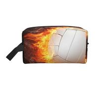 Bolsa de Maquillaje de Viaje para Mujer con diseño de Pelota de Voleibol y Llamas de Fuego. Organizador de cosméticos de Gran Capacidad.