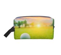 Bolsa de Maquillaje de Viaje para Mujer con Estampado de Pelota de Golf Verde y Atardecer. Organizador de cosméticos de Gran Capacidad.