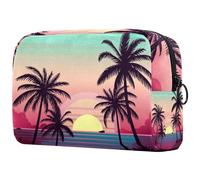 Bolsa de maquillaje de viaje para mujer, diseño de hojas tropicales de soya floral, a rayas negras, bolsa de cosméticos portátil, estuche de maquillaje, bolsa de aseo para niñas adolescentes,
