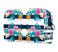 Bolsa de maquillaje de viaje para mujer, diseño de hojas tropicales de soya floral, a rayas negras, bolsa de cosméticos portátil, estuche de maquillaje, bolsa de aseo para niñas adolescentes,