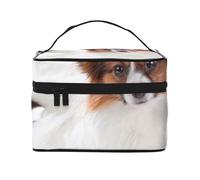 Bolsa de Maquillaje de Viaje para Mujer, diseño de Perro Papillon Esponjoso, Organizador de cosméticos Grande
