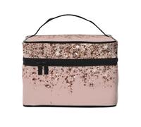 Bolsa de Maquillaje de Viaje para Mujer, Organizador de cosméticos Grande, Color Topo, Rosa Rubor, Bronce, Dorado, Brillante y glamuroso.