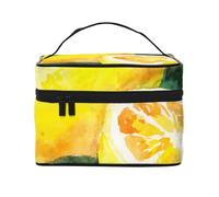 Bolsa de Maquillaje de Viaje para Mujer, Organizador de cosméticos Grande con diseño de Acuarela, Frutas de Verano, Limones y Hojas.