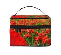 Bolsa de Maquillaje de Viaje para Mujer, Organizador de cosméticos Grande con diseño de Campo de Amapolas al Atardecer