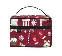 Bolsa de Maquillaje de Viaje para Mujer, Organizador de cosméticos Grande, con diseño de Perro de Vacaciones, Calcetines y Bastones de Caramelo de Husky, Color rubí