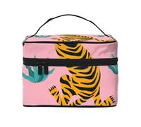 Bolsa de Maquillaje de Viaje para Mujer, Organizador de cosméticos Grande con diseño de Tigres asiáticos Rosados Bailando.
