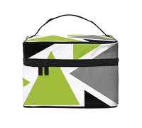 Bolsa de Maquillaje de Viaje para Mujer, Organizador de cosméticos Grande con triángulos aleatorios, Verde Lima, Gris, Negro sobre Blanco.