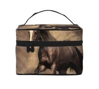 Bolsa de Maquillaje de Viaje para Mujer, Organizador de cosméticos Grande, diseño de Caballo Corriendo, Color café