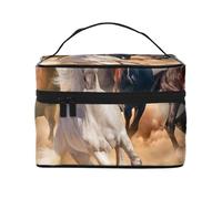 Bolsa de Maquillaje de Viaje para Mujer, Organizador de cosméticos Grande, diseño de Caballo Salvaje Corriendo contra una tormenta de Arena.