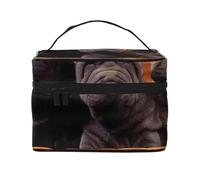 Bolsa de Maquillaje de Viaje para Mujer, Organizador de cosméticos Grande, diseño de Cachorro Shar Pei Negro, Perros pequeños, Cachorro Gris