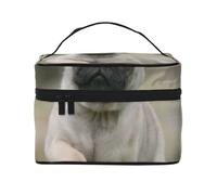 Bolsa de Maquillaje de Viaje para Mujer, Organizador de cosméticos Grande, diseño de Cachorros de Pug Bokeh, Mascotas de césped, Pug