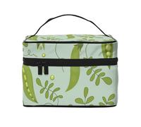 Bolsa de Maquillaje de Viaje para Mujer, Organizador de cosméticos Grande, diseño de Guisantes Verdes y Hojas Azules