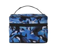 Bolsa de Maquillaje de Viaje para Mujer, Organizador de cosméticos Grande, diseño de orcas Marinas