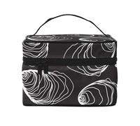 Bolsa de Maquillaje de Viaje para Mujer, Organizador de cosméticos Grande, diseño de Perla de ostra Dibujada a Mano, Color Natural