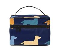 Bolsa de Maquillaje de Viaje para Mujer, Organizador de cosméticos Grande, diseño de Perro Salchicha Azul y Naranja