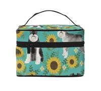 Bolsa de Maquillaje de Viaje para Mujer, Organizador de cosméticos Grande, diseño de Perro Schnauzer con Girasoles, Primavera y Verano, con Flores