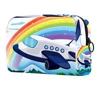 Bolsa de maquillaje de viaje para mujer, un avión cerca del arco iris, bolsa de cosméticos portátil, estuche de maquillaje, bolsa de aseo para niñas adolescentes, Multicolor 01, 18.5x7.5x13cm/7.3x3x5.1in