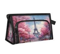 Bolsa de maquillaje de viaje para mujeres hombres París flor de cerezo Torre Eiffel bolsa de lavado cosmético bolsa de tocador artículos de tocador organizador de bolsas de ducha, color, L,