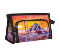 Bolsa de maquillaje de viaje para mujeres y hombres, acuarela, paisajes europeos, ciudades, cosméticos, bolsa de baño, bolsa organizadora de artículos de tocador, color, L, Organizador de bolsas