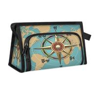 Bolsa de maquillaje de viaje para mujeres y hombres, brújula, mapa, vintage, neceser para cosméticos, artículos de tocador, bolsa organizadora de ducha, color, L, Organizador de bolsas