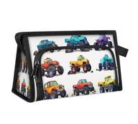 Bolsa de maquillaje de viaje para mujeres y hombres, con diseño de camiones monstruos, bolsa de aseo de dibujos animados, bolsa organizadora de artículos de tocador, color, L, Organizador de bolsas