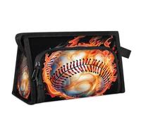 Bolsa de maquillaje de viaje para mujeres y hombres, con estampado de bolas, fuego, béisbol, cosméticos, bolsa de baño, artículos de tocador, bolsa organizadora de artículos de tocador, color, L,