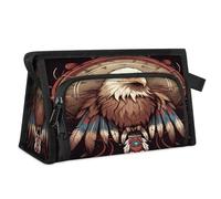 Bolsa de maquillaje de viaje para mujeres y hombres, diseño de águilas étnicas aztecas, bolsa de aseo para cosméticos, artículos de tocador, organizador de bolsa de ducha, color, L, Organizador de