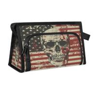 Bolsa de maquillaje de viaje para mujeres y hombres, diseño de calaveras de bandera americana, bolsa de aseo para cosméticos, artículos de tocador, bolsa organizadora de ducha, color, L, Organizador