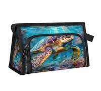 Bolsa de maquillaje de viaje para mujeres y hombres, diseño de océanos en 3D, tortuga, submarino, mundo, neceser, neceser, bolsa organizadora de artículos de aseo, color, L, Organizador de bolsas
