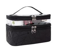 Bolsa de Maquillaje de Viaje Portátil Bolsa de Cosméticos Neceser con Cremallera, Impermeable Doble Capa Organizador de Artículos de Tocador para Mujer y Niñas, Negro