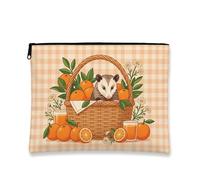 Bolsa de maquillaje de zarigüeya naranja, bolsa de cosméticos vintage a cuadros para mujer, organizador portátil de lona con cremallera, bolsa de aseo de viaje de primavera, Orange, 7x9 Inch