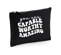 Bolsa de maquillaje divertida con texto en inglés "You are Capable Worthy", Black