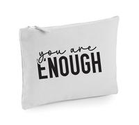 Bolsa de maquillaje divertida con texto en inglés "You are Enough, gris