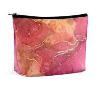 Bolsa de Maquillaje Dream Pink Golden PU Cuero Impermeable Bolsa de cosméticos para Bolso/Bolsa de Maquillaje/Neceser Bolsa de Maquillaje de Viaje portátil de mármol con Purpurina para Mujeres