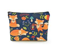 Bolsa de Maquillaje Elegante Bolsas de cosméticos de Viaje de Lino para Mujer Bolsa organizadora de Maquillaje Duradera, Zorro sobre Fondo púrpura, para Mujeres/Hombres
