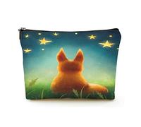 Bolsa de Maquillaje Elegante, Bolsas de cosméticos de Viaje de Lino para Mujer, Bolsa organizadora de Maquillaje Duradera, Zorro Rojo Mirando a Las Estrellas, para Mujeres/Hombres